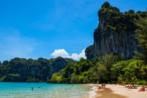 Beautiful cliffs of Railay Beach in Krabi.