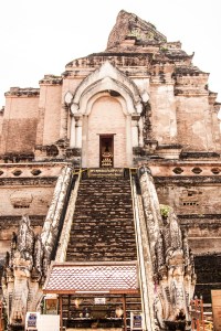 Close up of the historic Wat Chedi Luang, constructed in the 14th century. 