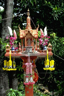 Theraveda Buddhism/ animist spirit house. These are seen all throughout Chiang Mai and Thailand. 