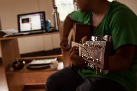 I use my computer to show the boys chord charts and songs that we are learning. They love to challenge me to  learn their latest favorite Thai songs!